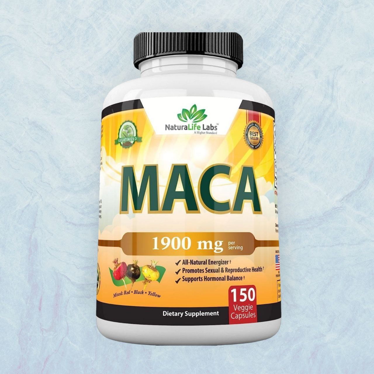 مكمل غذائي بجذور الماكا العضوية السوداء والحمراء والصفراء، عيار 1900 ملجم لكل كبسولة، 150 كبسولة نباتية جيلاتينية بيروفية