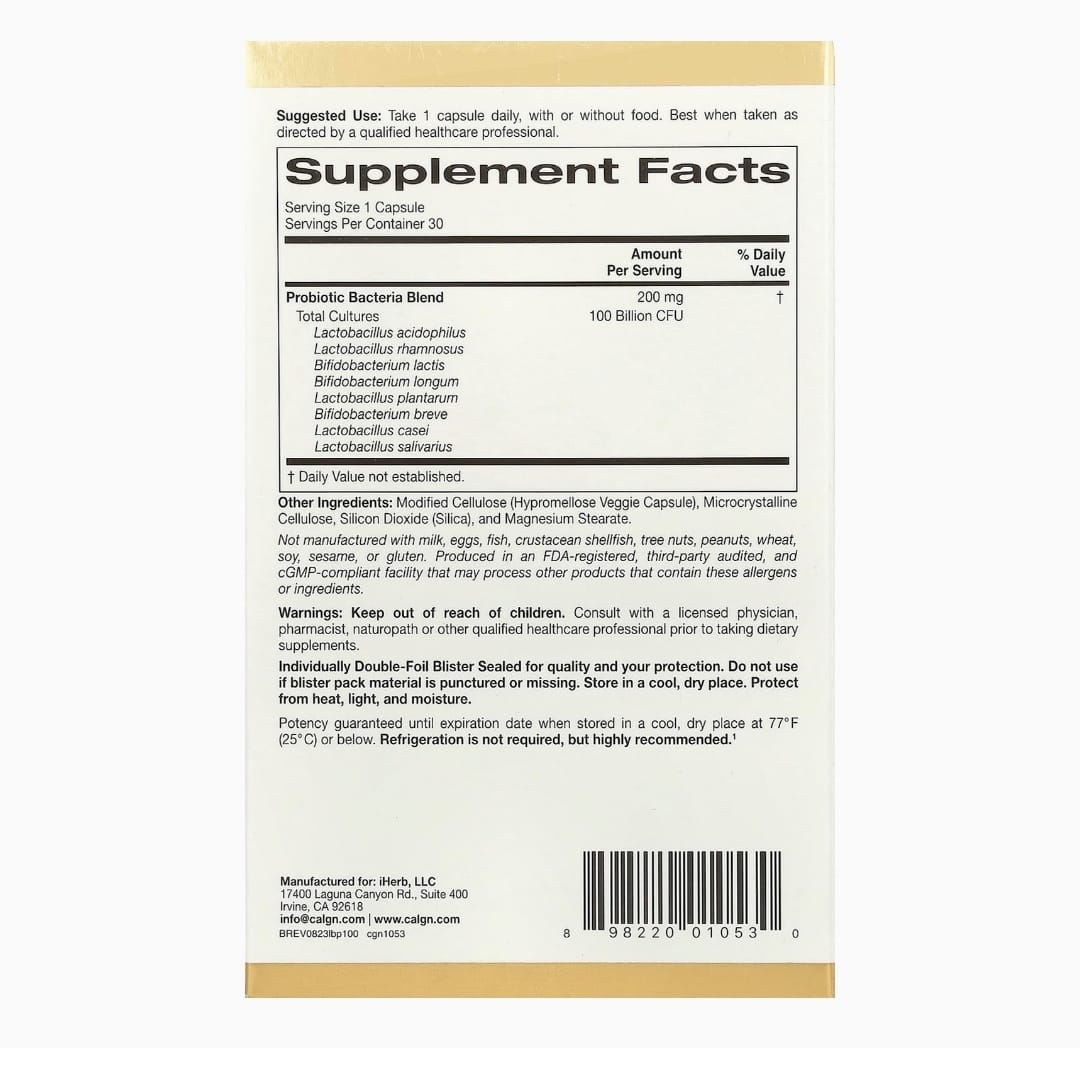 كاليفورنيا غولد نيوتريشن‏, بروبيوتيك LactoBif 30‏، 30 مليار وحدة تشكيل مستعمرة، 60 كبسولة نباتية