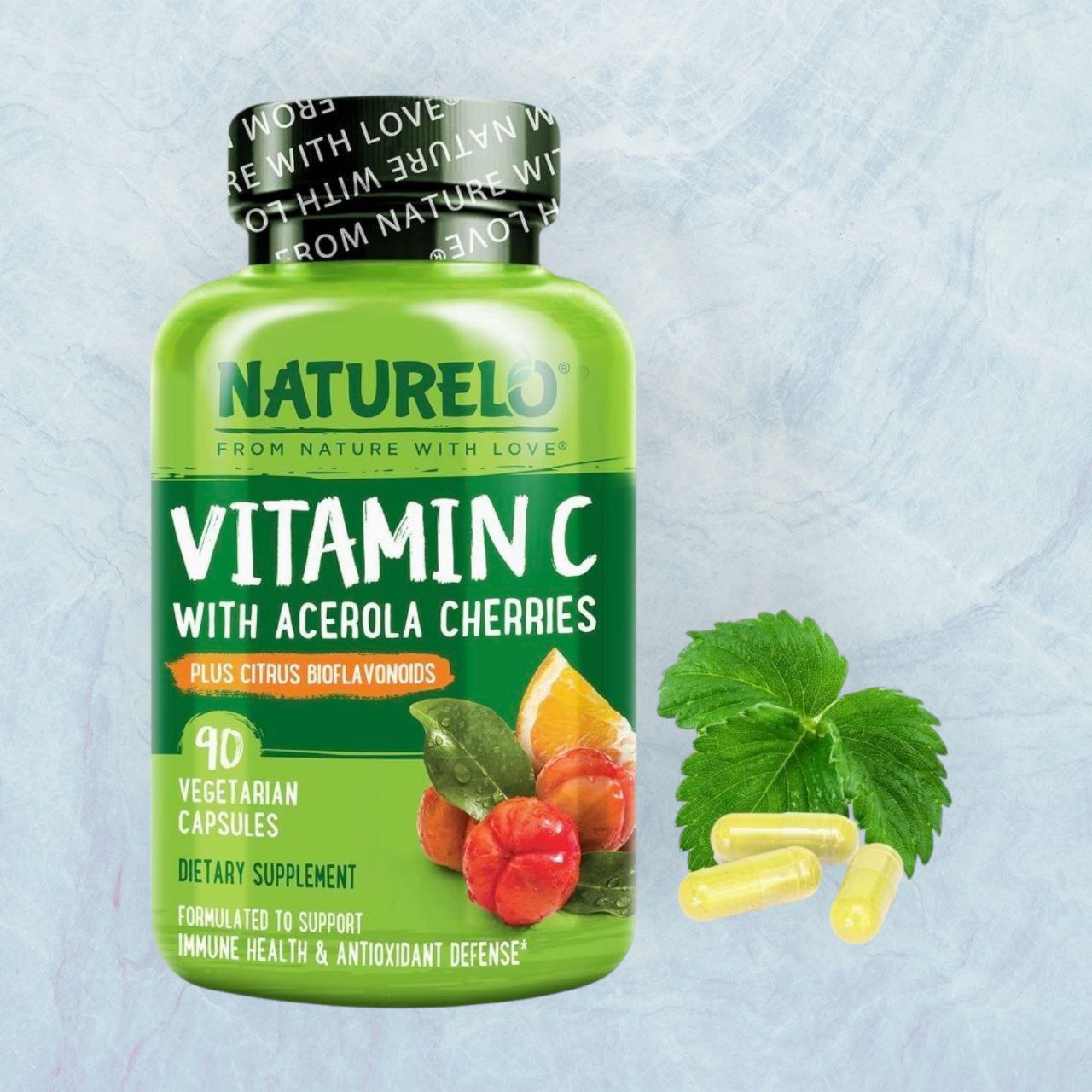 ناتوريلو‏, فيتامين ج مع الكرز الهندي بالإضافة إلى فلافونويدات حيوية حمضية، 90 كبسولة نباتية