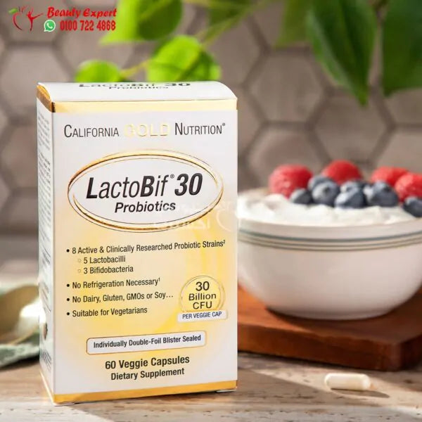 كاليفورنيا غولد نيوتريشن‏, بروبيوتيك LactoBif 30‏، 30 مليار وحدة تشكيل مستعمرة، 60 كبسولة نباتية