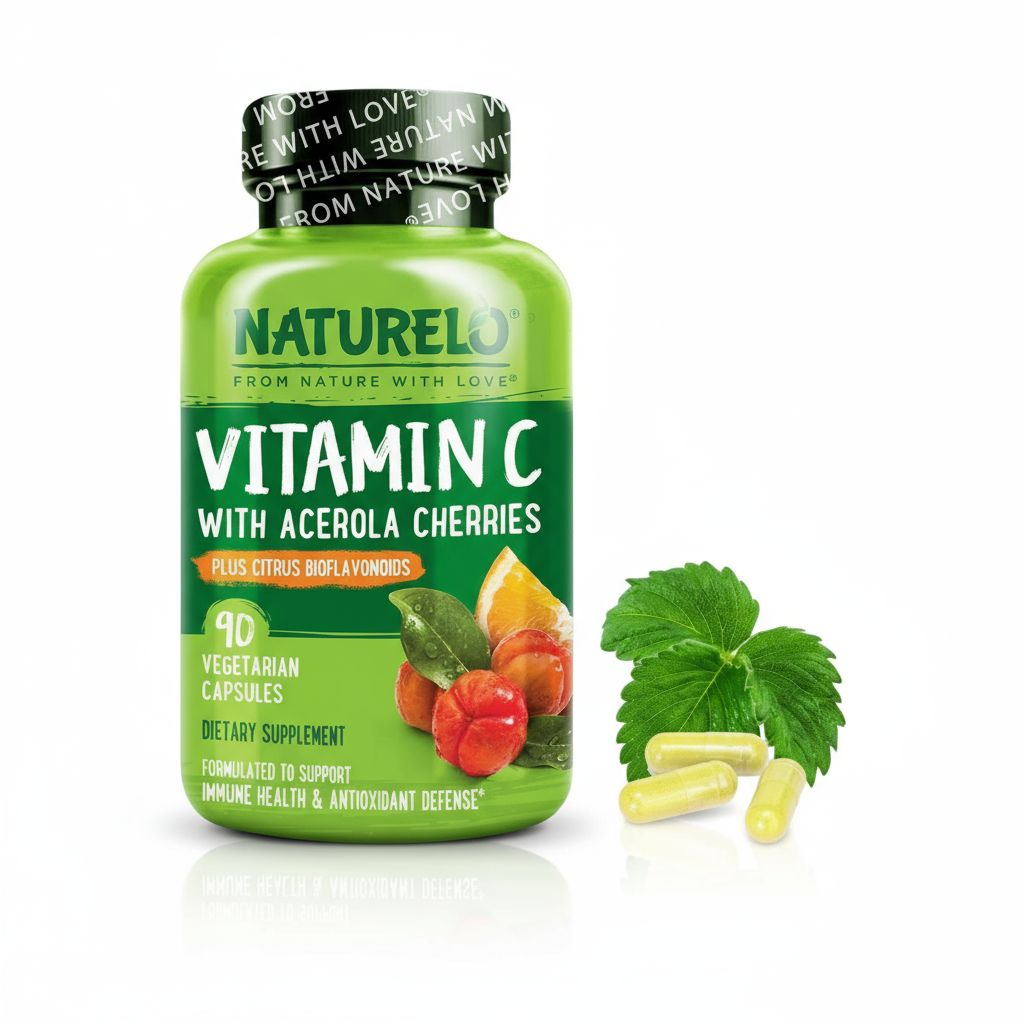 ناتوريلو‏, فيتامين ج مع الكرز الهندي بالإضافة إلى فلافونويدات حيوية حمضية، 90 كبسولة نباتية