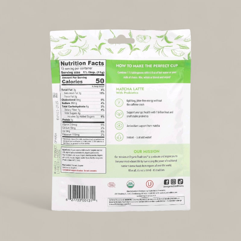ماتشا لاتيه +بروبايوتيك 150 جرام من اورجانيك ترادشنز
