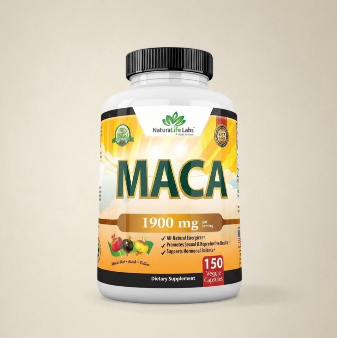 مكمل غذائي بجذور الماكا العضوية السوداء والحمراء والصفراء، عيار 1900 ملجم لكل كبسولة، 150 كبسولة نباتية جيلاتينية بيروفية