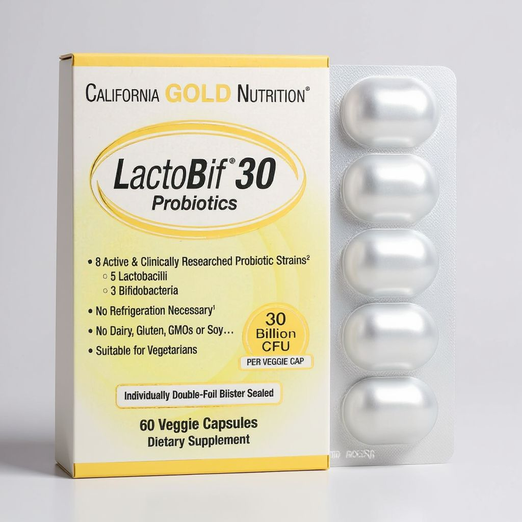 كاليفورنيا غولد نيوتريشن‏, بروبيوتيك LactoBif 30‏، 30 مليار وحدة تشكيل مستعمرة، 60 كبسولة نباتية