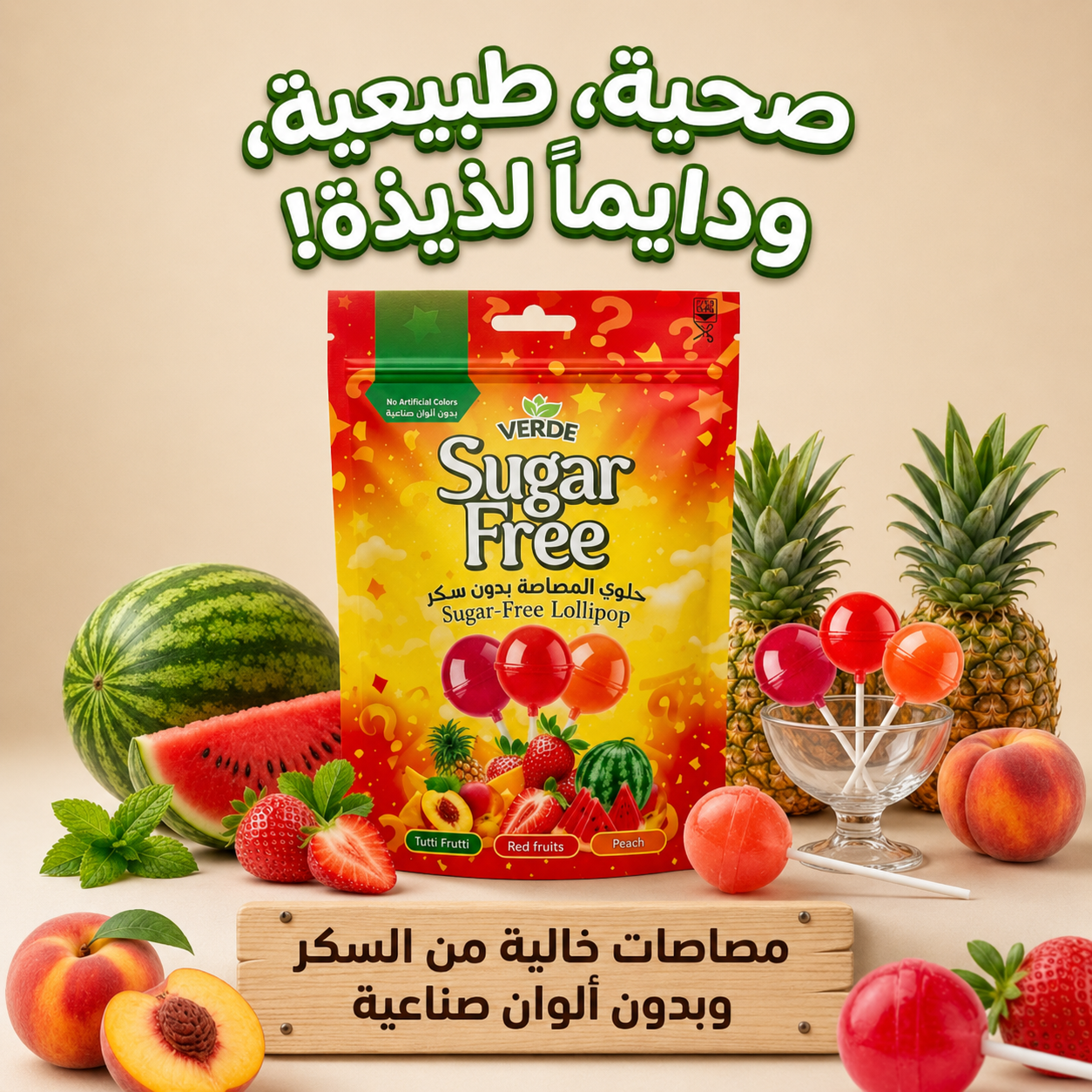 مصاصات ميكس فواكه خوخ وفراولة 6 قطع من فيردى