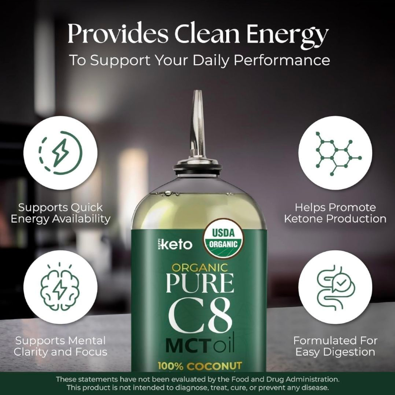 زيت  MCT C8 oil من Keppi – نقي عضوي 100% من جوز الهند (16 أونصة) 470 مل
