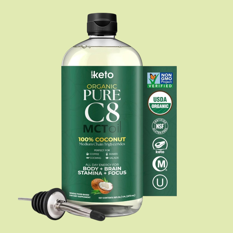 زيت  MCT C8 oil من Keppi – نقي عضوي 100% من جوز الهند (16 أونصة) 470 مل